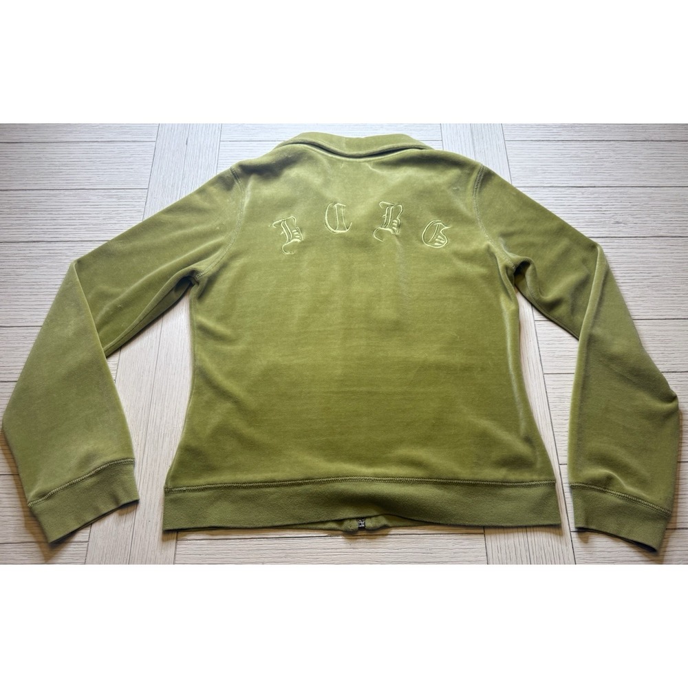 BCBG MAXAZRIA Vintage Y2K Lime Green Front Zip Velour Track Jacket Embroidered M